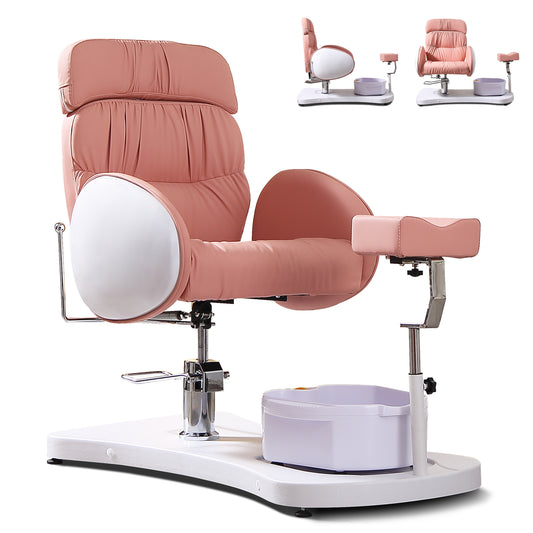 Pedicure Chair No Plumbing for Nail Tech, 360 Swivel Pedicure Foot Spa Station and Stool, Reclining | Bowl, Footrest | Hydraulically Adjustable Height