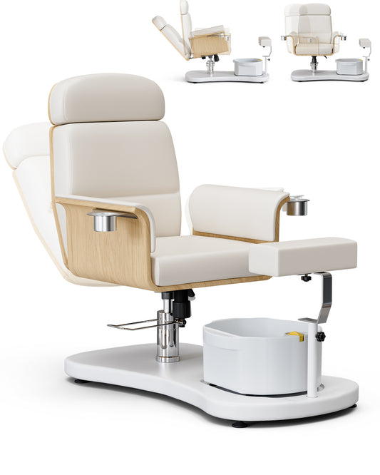 Pedicure Chair No Plumbing – Portable Reclining Spa Chair for Nail Techs with 360° Swivel, Adjustable Footrest, Foot Basin Included – Ergonomic Pedicure Station