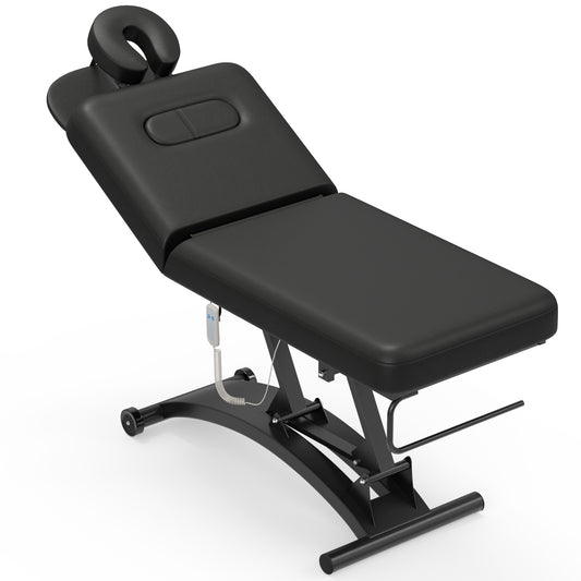 550lbs Electric Lift Massage Table Professional for Treatment/Facial/Beauty/Spa/Physical Therapy, Adjustable Backrest/Face Cradle/Rolling Wheels, Black