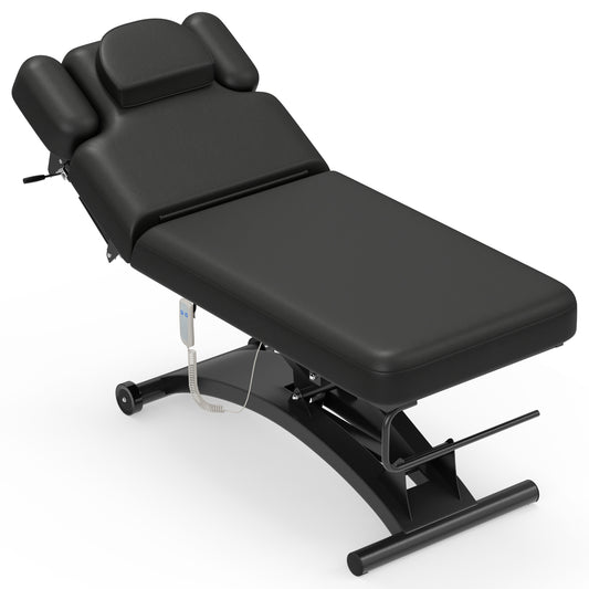 Professional Hi-Lo Electric Massage Table with Wheels, Backrest Downward Adjustable for Treatment/Facial/Beauty/Spa/Physical Therapy