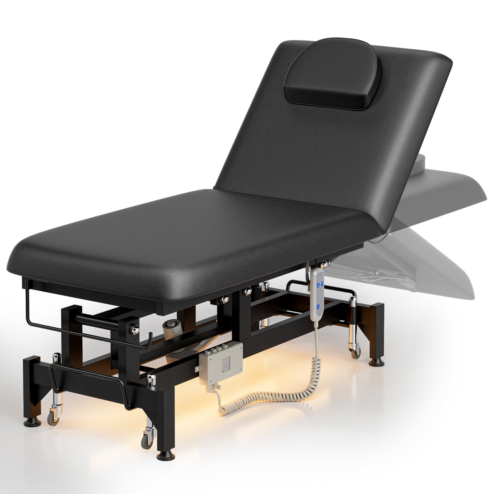 Electric Physical Therapy Massage Table, 2 Section Hi-Lo Adjustable PT Treatment Table w/Foldable Downward Backrest, Chiropractic Exercise Table for Home, Clinic, Massage, Acupuncture, Black