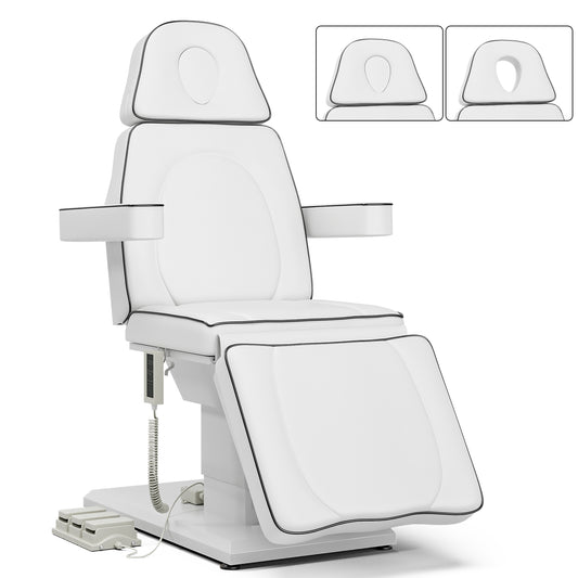 Full Electric Esthetician Bed Facial Chair w/Light, 4-Section Tattoo Chair Massage Table w/3 Motors Adjustments, Medical Aesthetic Chair for Wax, Beauty Microblading, Spa