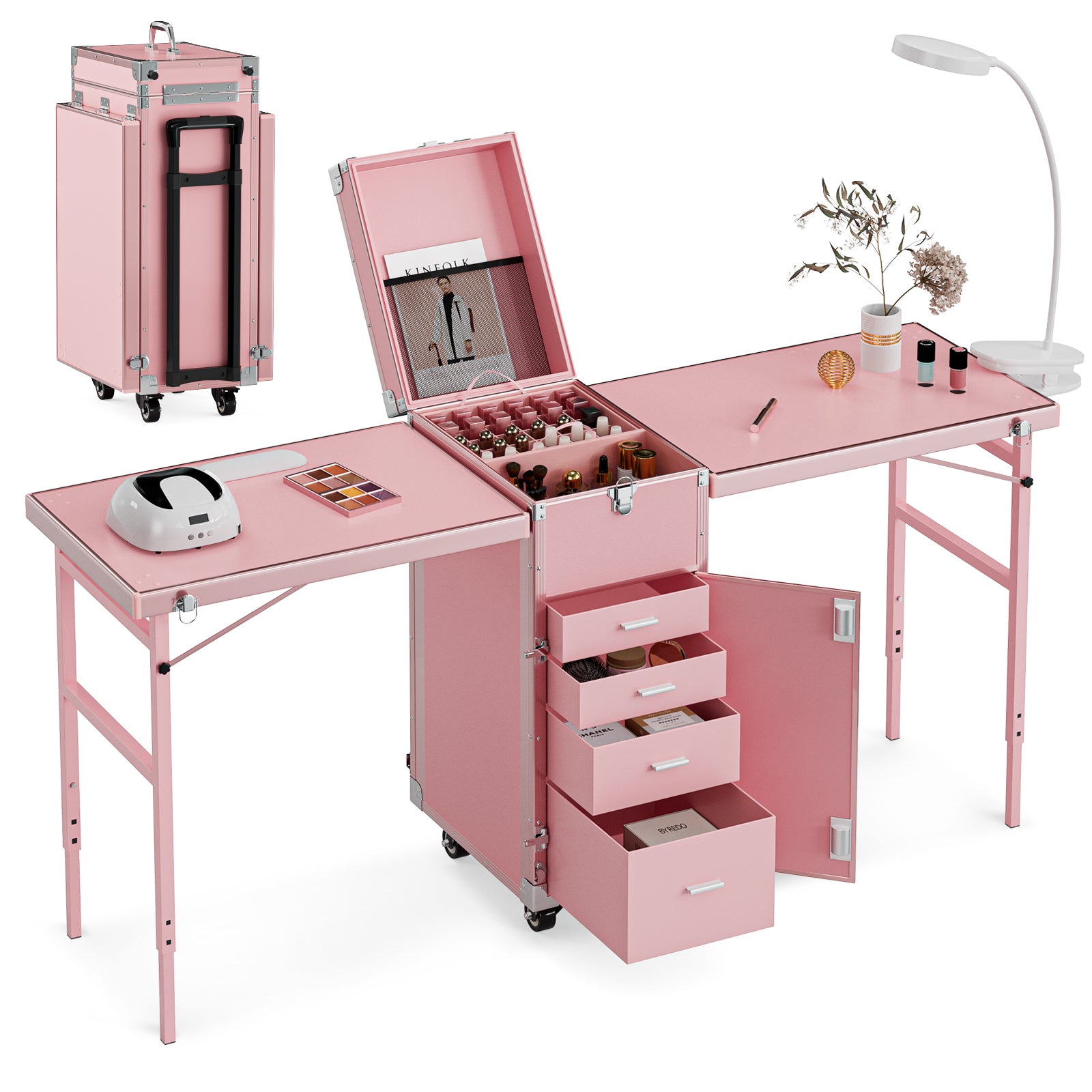 2 Desktop Portable Manicure Table, Foldable Travel Makeup Train Case