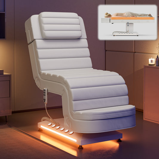Luxury Heated Fully Electric Spa Chair, 3 Motor Esthetician Massage Bed with LED Light, Motorized Height & Angle Adjustable for Facial & Medical, Length Adjustable