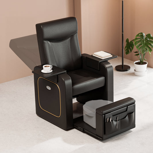 Electric Reclining Pedicure Chair No Plumbing for Foot Spa, Profesional Pedicure Stand with Tool Pouch for Nail Teach, Ergonomic Pedi Sofa with Sliding Tray for Small Spaces, Black
