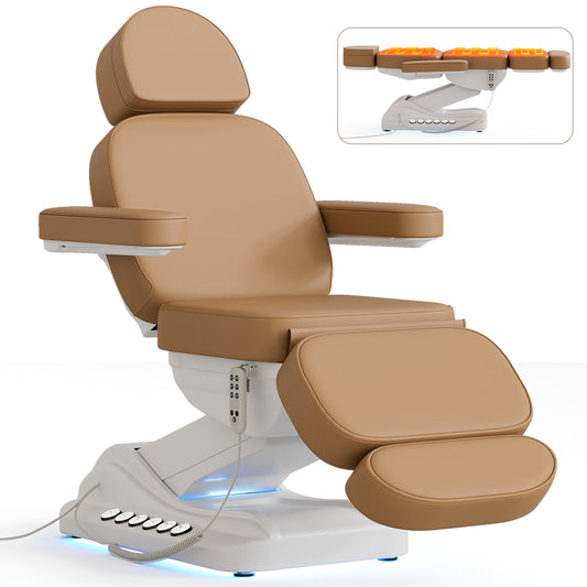 Triple‑Motor Electric Massage & Spa Table with Adjustable Heat, No Assembly Required – Professional Esthetician Bed, Facial Lash Tattoo Chair for Client Use, Brown