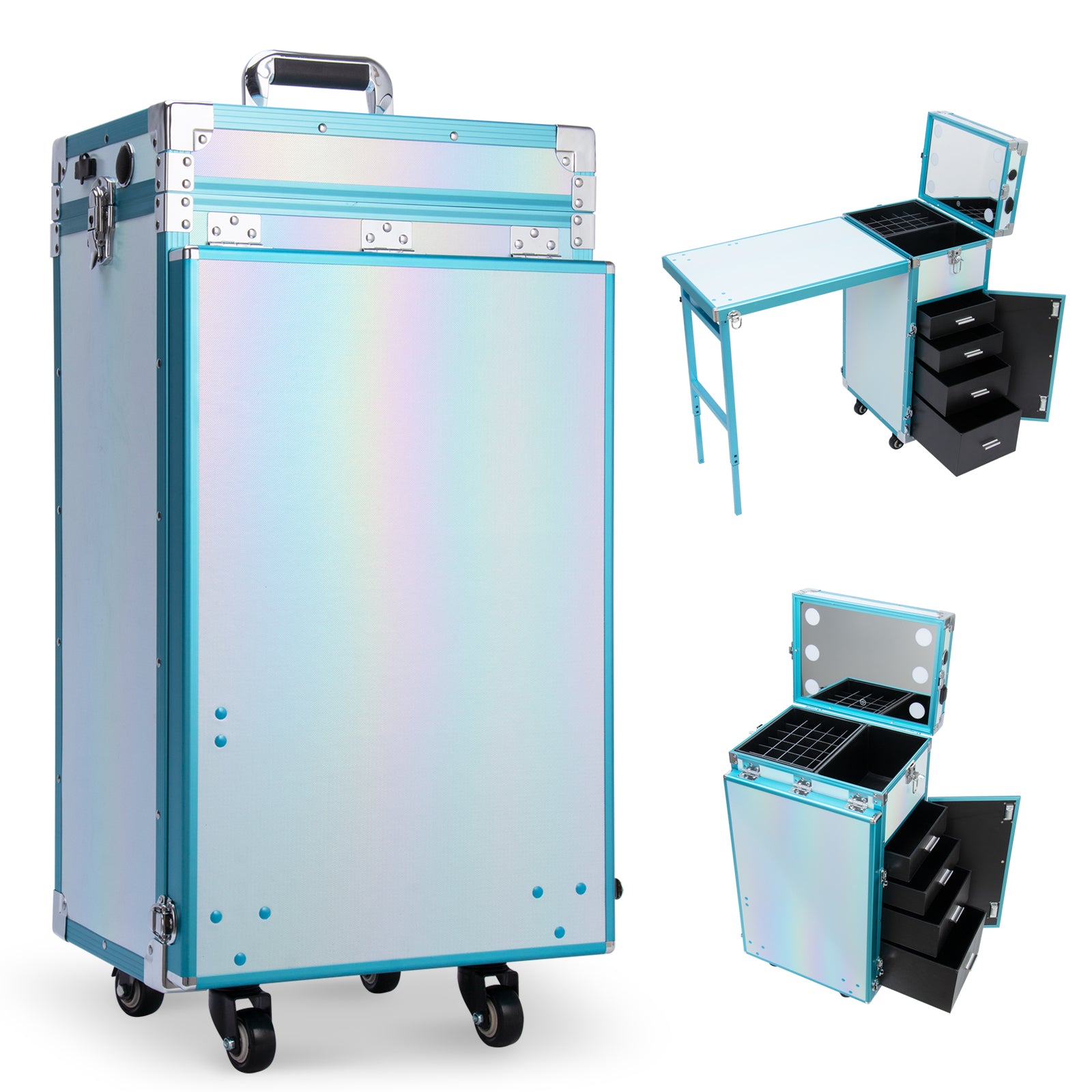 Portable Nail Table Desk, Makeup Station w/Speaker and Led Light