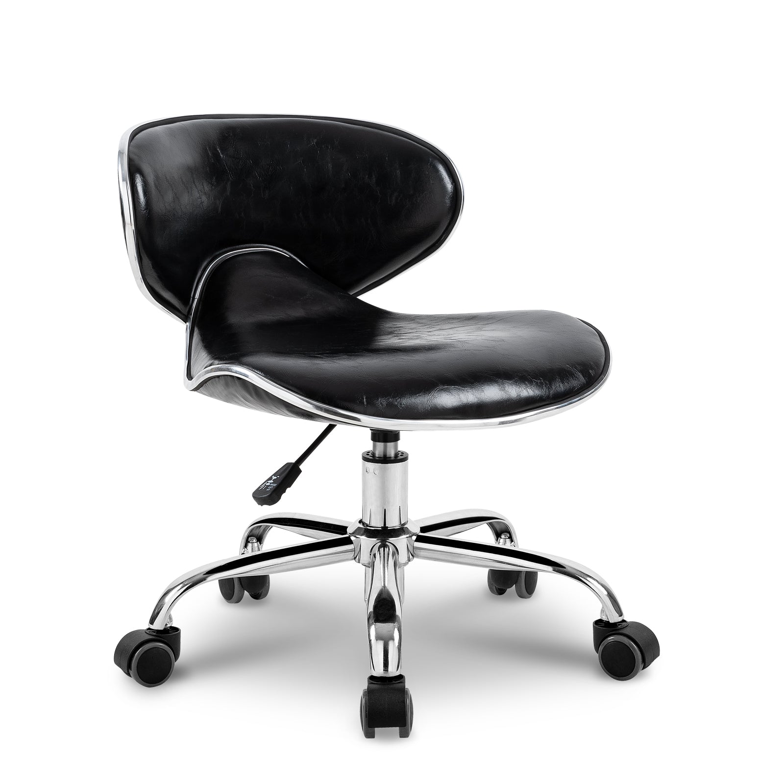 Low stool with rolling seat, height adjustable 13" - 15", designed for professionals such as pedicure, manicure, massage, tattoo, beauty and medical